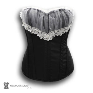 Corset con tul blanco en pecho. Fondo disponible en 20 colores. Tienda de corsets en Madrid.